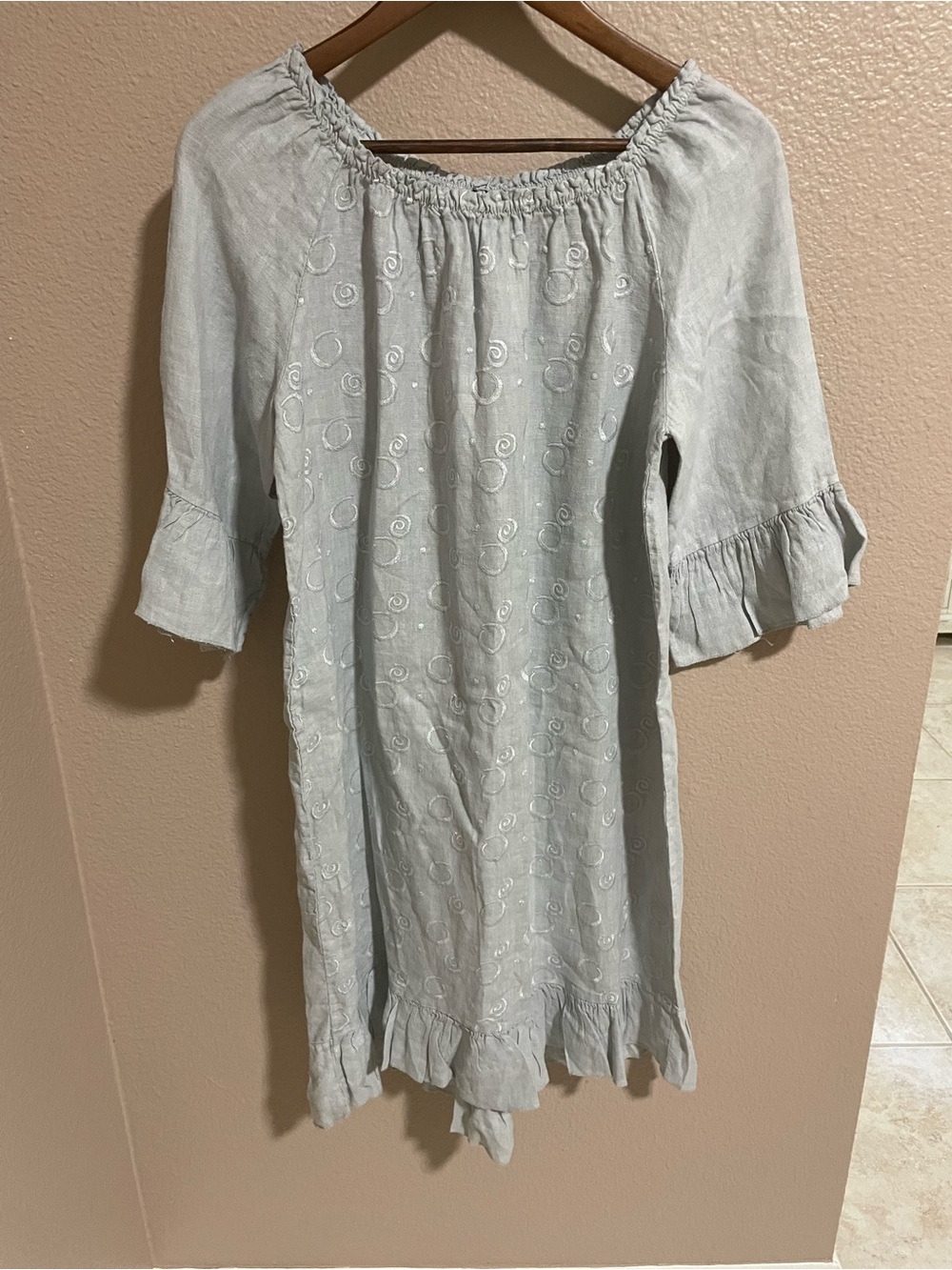 Saks Fifth Avenue Pale Blue Gathered Linen Dress